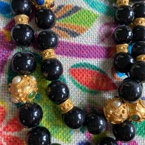 Vintage Necklace 2strands of black w gold accents